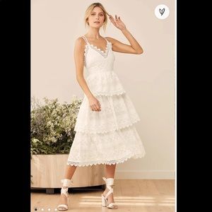 EMBROIDERED TIERED MIDI DRESS